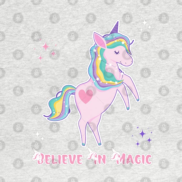 Believe In magic Unicorn, Stars, Heart by teezeedy